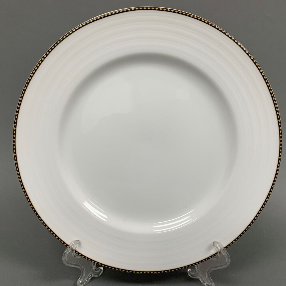 Euro Vertex Patra Dinner Plate Thailand White with‎ Black Yellow Diamonds Trim